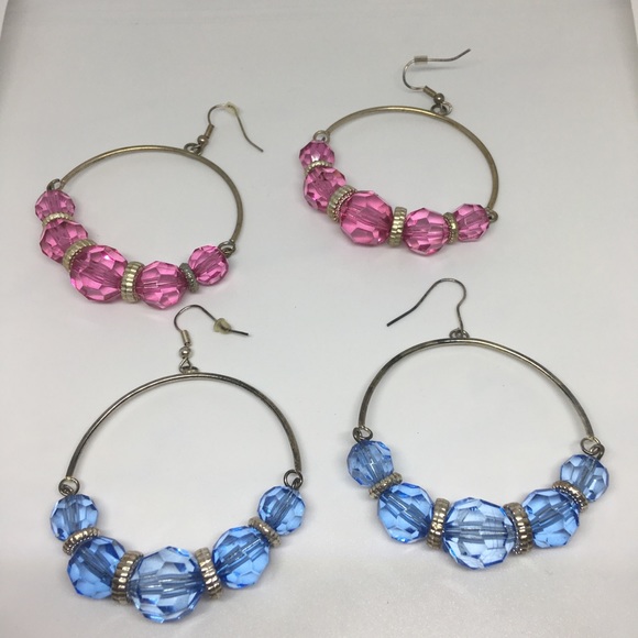 🍭 VINTAGE HANDMADE PINK & BLUE EARRING BUNDLE - Picture 2 of 5